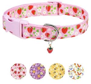 lot 37879 image: Summer Dog Collars, Soft Cotton Cute Dog Collars for Small Medium Dogs Girl Boy, Lightweight Adjustable Pink Strawberry Pet Collar with Cute Pendant Quick Release Safety Buckle - Retail $8