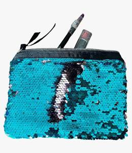 lot 37886 image: Flip Sequin Make Up Bag Reversible Mermaid Sequin Pouch Two Tone Sequins Clutch Bag Cosmetic Brush Holder (Turquoise & Pale Pink) - Retail $16