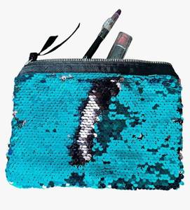 lot 37887 image: Flip Sequin Make Up Bag Reversible Mermaid Sequin Pouch Two Tone Sequins Clutch Bag Cosmetic Brush Holder (Turquoise & Pale Pink) - Retail $8