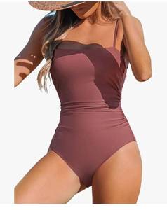 lot 37901 image: Women Swimsuit One Piece Bathing Suit Square Neck Cutout Back Tummy Control with Adjustable Spaghetti Straps - Retail $36