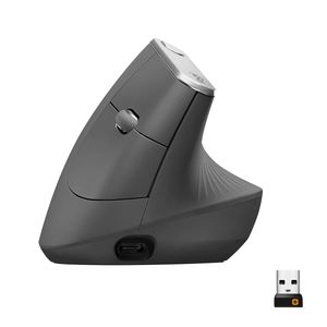 lot 37902 image: Logitech MX Vertical Wireless Mouse Ergonomic Design Reduces Muscle Strain Rechargeable Graphite - Retail $89