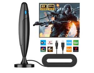 lot 37903 image: TV Antenna Indoor, Antenna for Smart TV for Long Range Reception and All SmartOld TVs, HD Digital Antenna with Amplifier Signal Booster for Local Channels, Supports 4K 1080p - Retail $22