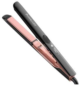 lot 37905 image: Hair Straightener 1 Inch Flat Iron and Curler 2 in 1 Titanium Ceramic Ionic Dual Voltage Straightener with Heat-Resistant Silicone, for Less Frizz, Shinier & Smoother - Retail $25