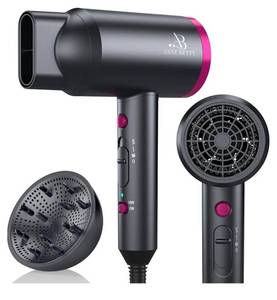 lot 37918 image: Ionic Hair Dryer with Diffuser, Powerful 1800W Blow Dryer for Women & Men, Fast-Drying Hair Dryer with Nozzle for Home, Salon, Travel - Retail $18