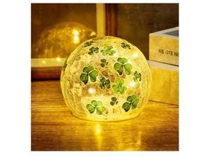 lot 37923 image: 1 Pcs St Patricks Day Decoration,3.93 Lighted Decorative Glass Ball, Shamrock Crackle Globe Night Light, Decorative Balls Glass Orb Table Lamp for Home Table Centerpieces Decor Gift - Retail $16