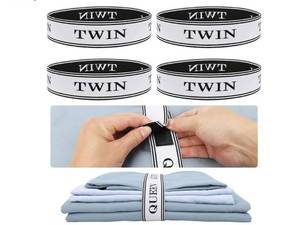 lot 37931 image: Bed Sheet Organizer Bands with Hook and Loop Adjustable Sheet Organizers and Storage Label Bands for Linen Closet-Elastic Bedding Sheet Keeper Straps for Bedsheet Sets (Twin 4PCs) - Retail $8
