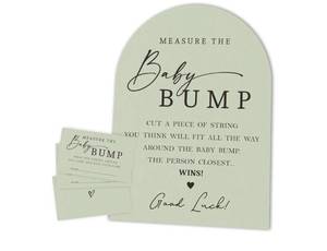 lot 37936 image: Baby Shower Measure The Baby Bump, Measure Mommys Belly Game Set - 1 Green Self-Standing arch Sign And 50 Tickets - Gender Reveal, Baby Shower, Born Announcement Activity & Party Favor Supplies - A04 - Retail $10