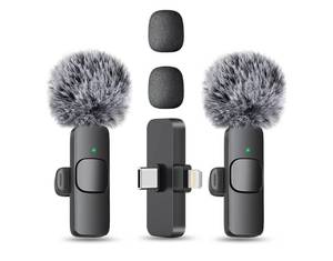 lot 37944 image: Wireless Mini Microphone for iPhone, Android Phone - 2 Pack Lavalier Lapel Mic for Audio Video Recording - Clip on Content Creator Microphones for YouTube Tiktok Podcast Vlogging - Retail $24