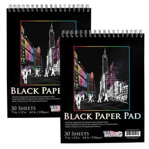 lot 37945 image: U.S. Art Supply 9 in. x 12 in. Premium Black Heavyweight Paper Spiral Bound Sketch Pad  140gsm  64 Pound  30 Sheets (Pack of 2 Pads) - Retail $44