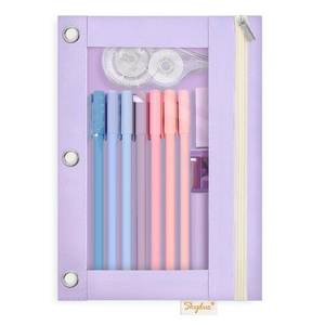 lot 37946 image: 3 Ring Pencil Pouch for Binder, Zipper Binder Pencil Pouch with 3 Pockets and Mesh Window, Durable Organizer for School Supplies, Cables, Earbuds, Makeup - Retail $5