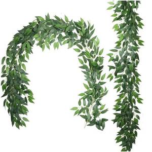 lot 37972 image: Fake Willow Leaves Vine Artificial Italian Ruscus Greenery Garland 2Pack 6.5FT Faux Hanging Silk Leaf Ivy Rattan  - Retail $24