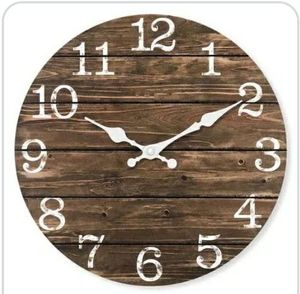 lot 37973 image: Brown Wooden Wall Clock 12 Inch Silent Wall Clocks Battery Operated Decorative Farmhouse Small Rustic - Retail $18
