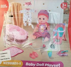 lot 37979 image: Baby Doll Playset for Girls �� Pretend Play Baby Care Toy with Carrier Bassinet, High Chair, Clothes & Accessories - Retail $40