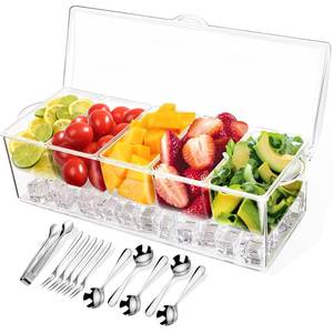 lot 37981 image: Condiment Tray with Stainless Steel 5 Spoons, 5 Forks and 1 Clip, Chilled Condiment Server, Condiment Server, Bar Garnish Holder on Ice, Bar Accessories Fruit and Salad with Removable Trays and Lid - Retail $24