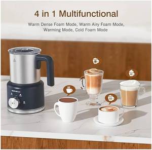 lot 37983 image: Milk Frother, 4 in 1 Electric Milk Steamer, 16.91oz500ml Automatic Warm and Cold Foam Frother for Coffee, Latte, Macchiato, Cappuccino, Hot Chocolate, Easy to Clean - Retail $50