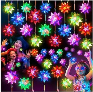lot 37984 image: 48PCS Flashing Crystal Star Necklaces, Glow Necklaces Bulk Light up Party Favors, LED Glow in The Dark Party Favors for Kids Adults Birthday Glow Party Rave Halloween Goodie Bags Filler - Retail $30