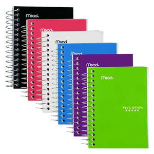 lot 37988 image: Five Star Fat Lil  Spiral Notebook  College Ruled  3.5  x 5.5   6 Pack  Assorted Colors - Retail $28