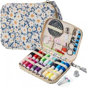 lot 37995 image: Daisy Sewing Kit Printing Sewing Kit, Professional Sewing Supplies for Adults, Zipper Sewing Needles Set, 87 PCS Travel Sewing Accessory for Emergency, Home - Retail $10