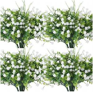 lot 37997 image: 36 Bundles Artificial Flowers for Outdoor, UV Resistant Faux Artificial Plants Shrubs Flower Bulk for Outside Front Porch Hanging Planter Window Box Garden Summer Decor (White) - Retail $38