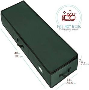 lot 37998 image: Hearth & Harbor Wrapping Paper Storage Container with Ribbon Storage Organizer - Christmas Storage Bag with Extra Interior Pockets - Gift Wrapping Organizer Storage Fits Up to 26 Rolls of 40 Length - Retail $17