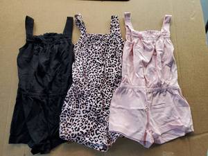 lot 38016 image: Girls Romper Lot of 3 - Black, Leopard Print & Pink For Toddlers, XS Y4 - Retail $12