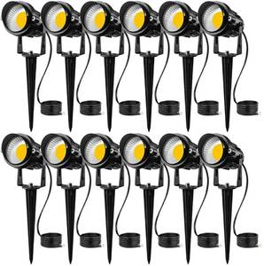 lot 38034 image: 12W Low Voltage LED Landscape Lights with Connectors, Outdoor 12V Super Warm White (900LM) Waterproof Garden Pathway Lights Wall Tree Flag Spotlights with Spike Stand (12 Pack with Connector) - Retail $80