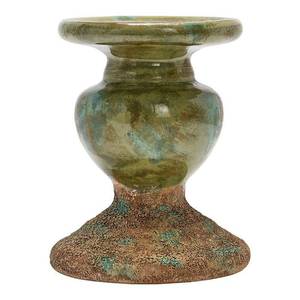 lot 38037 image: Creative Co-Op 2-Tone Sculptural Terracotta Pillar Candle Holder  Distressed Green - Retail $35