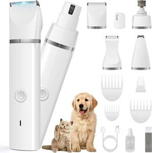 lot 38038 image: Dog Clippers Grooming Kit Hair Clipper-Low Noise Paw Trimmer- Rechargeable - Cordless Quiet Nail Grinder Shaver for Cats and Other Pets - Retail $30