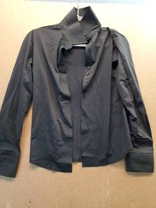 lot 38049 image: Black Long Sleeve Button-Up Blouse with Scarf Collar, M - Retail $25