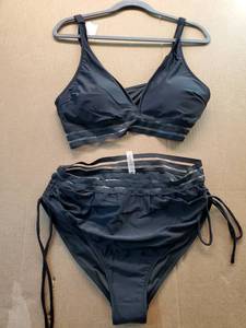 lot 38055 image: Black Two-Piece Bikini Set with Mesh Detail, XL - Retail $20