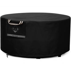 lot 7702 image: QH.HOME Fire Pit Cover Round Super Waterproof, 41-44 D X 24 H Outdoor Round Firepit Cover 600D Strong Tear Resistant, UPF 50 Fire Pit Covers Premium Fading Resistant for Outdoor Fire Pit - Black