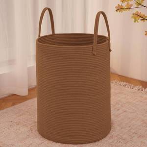 lot 7707 image: JMvicyroam Large Woven Laundry Basket Hamper,60L Cotton Rope Storage Bin for Blankets,Toys and Clothes,Decorative Tall Nursery Hamper for Living Room,Baby Nursery,Bathroom and Bedroom,Golden Jute