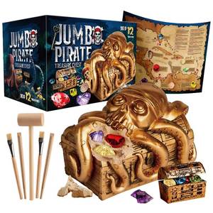 lot 7719 image: Jumbo Pirate Dig Kit - Dig up 12 Pirate Treasures, Gemstones, Gold Coins - Pirate Toys for Kids - Great Birthday Party Supplies, Gifts Idea for Boys &amp Girls