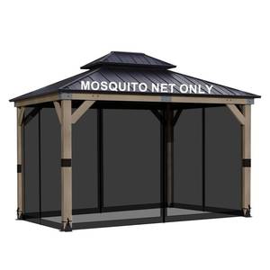 lot 7727 image: BPS 10 x 12 Gazebo Universal Mosquito Netting Screen Replacement, 4-Panel Mesh Screen Walls with Double Zippers for Outdoor Patio, Khaki (Mosquito Net Only)