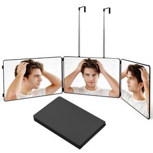 lot 7733 image: 3 Way Mirror for Self Hair Cutting-360° Barber Self Cut Trifold Mirror to See Back of Head,Hangable & Foldable, Portable for Home & Travel Grooming, Braiding, Shaving & Makeup for Men Women (Black)
