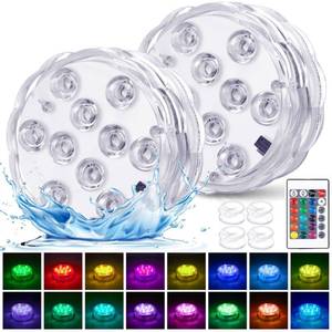 lot 7740 image: YiaMia Hot Tub Lights - 2-Pack RGB Color Battery-Powered LED Pool Lights with Remote Control and Suction Cup for Ponds, Decoration, Parties, Spas, Aquariums