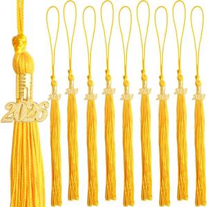lot 7752 image: 10pcs Yellow Graduation Tassels Grad Cap Decors with 10pcs Golden 2026 Year Charm Pendants for 2026Graduates Graduation Hats Ceremonies Parties Decorations Souvenirs