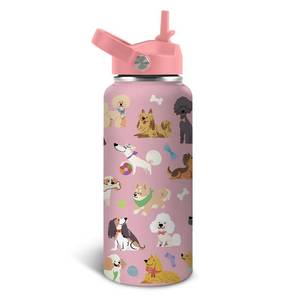 lot 7761 image: Dog Gifts for Women - 32oz Dog Themed Insulated Water Bottle with Straw - Christmas Birthday Gifts for Puppy Lover - Cute Puppy Stainless Steel Coffee Cup for Sports, Gym, Travel, School