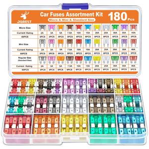 lot 7794 image: JOREST 180Pcs Fuse Kit,60 Mini Car Fuses Assortment  60 Standard Blade Automotive Fuses  60 Micro Fuses Auto  1 Puller11 Specifications 2Amp 3A 5A 7.5A 10A 15A 20A 25A 30A 35A 40A