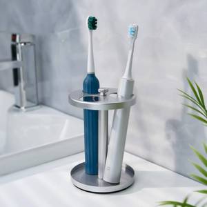 lot 7796 image: Electric Toothbrush Holder Stand for Bathroom Stainless Steel Ventilated Organizer with Slots for Electric Toothbrushes & Razors, Silver