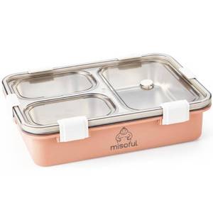 lot 7805 image: Bento Lunch Box for Kids Age 8, Teens, Adults - 1000ml Stainless Steel School Lunchbox, 3 Compartments, Non-Microwavable, Compact BPA-Free Food Container for School Lunches, Snacks, Travel - Pink