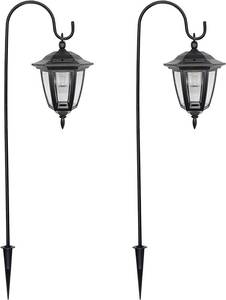 lot 7818 image: MAGGIFT 34 Inch Hanging Solar Lights, Decorative Garden Lanterns with 2 Shepherd Hooks, Solar Powered Coach Lights, Warm White LED Outdoor Lighting for Landscape, Yard, Pathway and Patio, 2 Pack
