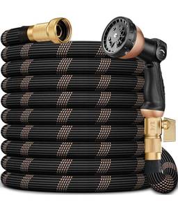 lot 7822 image: Garden Hose 100FT, Lightweight Flexible Water Hose, 58 Kink Free Leak Proof Hose, Heavy Duty 96-Layer Woven with 34 Brass Fittings, 10 Function Nozzle for Yard Lawn Outdoor Car Wash(BlackRosegold)