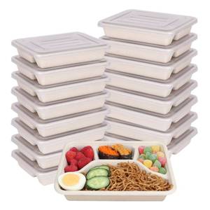 lot 7825 image: JAYEEY Sugarcane Fiber 24 oz 4 Compartments disposable plates with Lids Bagasse Plant Fibers Freezer Safe 50 Pack