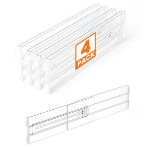 lot 7828 image: 4 Pack Drawer Dividers for Clothes, 4 High 10.6-16.9 Drawer Divider Adjustable Expandable Dresser Drawer Organizer, Clear Dresser Separators for Clothes, Underwear, Baby Clothes,Cosmetic,Toiletries