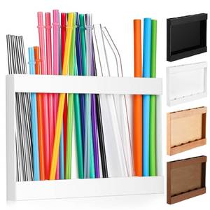 lot 7829 image: Qinyoung Wooden Straw Holder for Cabinet Door with Double Sided Adhesive Tape Tumbler Straw Organizer for Cupboard Reusable Tumbler Storage Container for Kitchen Counter(White)