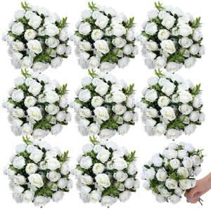 lot 7831 image: Zeyune 8 Pack 12 Inch Wedding Artificial Mini Rose Bouquet White Silk Flowers Bunches Bulk Fake for Valentine Wedding Bridal Home Office Garden Parties Decoration