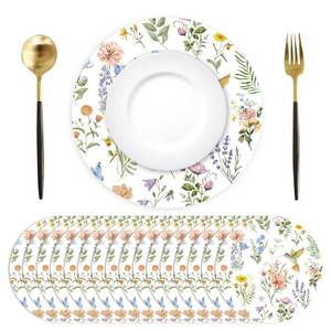 lot 7859 image: Paper Placemats Disposable 50 Pack Vintage Flower Bird Placemats 13.4 Inch Wildflower Place Mats Round Decorative Seasonal Floral Table Mats for Spring Summer Party Table Setting