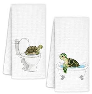lot 7862 image: YTRGI Turtle Hand Towels for Bathroom Set of 2, Turtle Decor, Turtles Gifts, Coastal Nautical Beach Decorative Hand Towels, 16x24 Inch