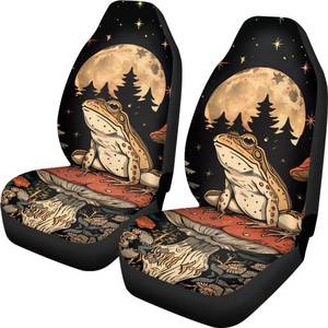 lot 7865 image: Talayituse Frog Mushroom Print Car Seat Covers Front Set Car Seats with Elastic Band, Moon Forest Design Universal Fit Automotive Seat Covers, Washable Car Seat Cover for SUV, Sedan, Van
